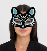 Siyah Süet Gümüş Mavi Simli Kedi Maskesi thumbnail 2