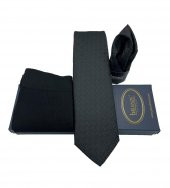 Brianze Siyah Desenli Kravat Mendil Çorap Hediyelik Set thumbnail 2