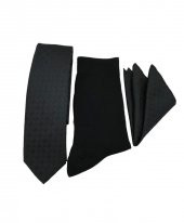 Brianze Siyah Desenli Kravat Mendil Çorap Hediyelik Set thumbnail 3