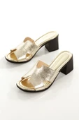 MİA100-Tpk-1120 Hakiki Deri Günlük-Düğün-Eğlence-Tatil  ALTIN Topuklu Terlik thumbnail 1