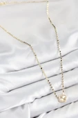 Pirinç Zirkon Taşlı Yonca Model Ezme Zincir Gold Renk Kadın Kolye - TJ-BKO10392 thumbnail 2