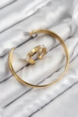 Pirinç Zirkon Taşlı Ayrık Model Gold Renk Bileklik Yüzük Set - TJ-BB7605 - 2