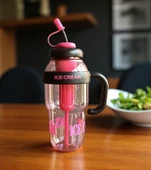 1300 ml Kulplu Suluk Matara Detox ve Soğuk İçecek Şişesi Pipetli Suluk Taşınabilir BPA içermez Pembe - 1