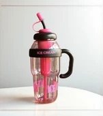 1300 ml Kulplu Suluk Matara Detox ve Soğuk İçecek Şişesi Pipetli Suluk Taşınabilir BPA içermez Pembe - 2