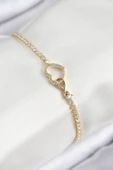 Pirinç Zirkon Taşlı Sonsuzluk Kalp Model Gold Renk Kadın Bileklik - TJ-BB7693 thumbnail 1