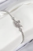 Pirinç Zirkon Taşlı Kuğu Model Gümüş Renk Kadın Bileklik - TJ-BB7690 thumbnail 1