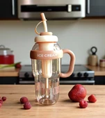 1300 ml Kulplu Suluk Matara Detox ve Soğuk İçecek Şişesi Pipetli Suluk Taşınabilir BPA içermez Kahve - 1