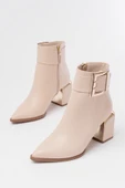 DNZ-400 Bej Toka Aksesuarlı Topuklu Fermuarlı Günlük Kadın Bot - 4