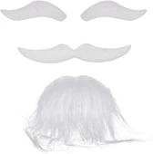 Beyaz Renk Kendinden Yapışkanlı Takma Sakal Bıyık ve Kaş Seti thumbnail 4