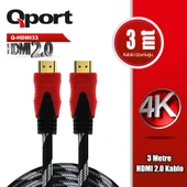 QPORT Q-HDMI33 3 METRE 2.0V 4K  ALTIN UÇLU ÖRGÜLÜ KABLO - 1
