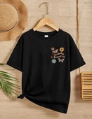 Kız Çocuk Bisiklet Yaka Baskılı T-Shirt - Siyah - 1