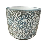 Bitki Tasarımı Ev dekorasyon Mavi Eskitme Çiçek Desen Beton Saksı Çiçeklik Saksılık thumbnail 4