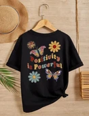 Kız Çocuk Bisiklet Yaka Baskılı T-Shirt - Siyah - 2
