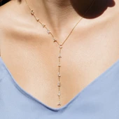 14 Ayar Altın Kaplama Kişiye Özel Kravat&Y Formunda Taşlı İsim Gümüş Kolye - CNS00650 - 3