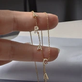 14 Ayar Altın Kaplama Kişiye Özel Kravat&Y Formunda Taşlı İsim Gümüş Kolye - CNS00650 - 4