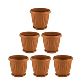 Omnipazar SY-5704 Plastik Ürgüp Tabaklı Saksı Takımı 5 lt Kahverengi 6 Adet thumbnail 1