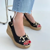 Pabucmarketi Siyah Kadın Dolgu Topuk Sandalet - 4