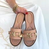 Pabucmarketi Bej Kadın Alçak Topuk Terlik - 4