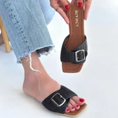 Pabucmarketi Siyah Kadın Alçak Topuk Terlik - 4