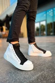 Pabucmarketi Fermuarlı Bağcık Detaylı Erkek Sneaker Bot Beyaz Siyah thumbnail 1
