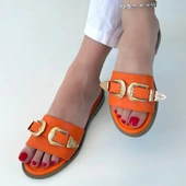 Pabucmarketi Turuncu Kadın Alçak Topuk Terlik - 5