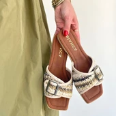 Pabucmarketi Bej Kadın Alçak Topuk Terlik - 4