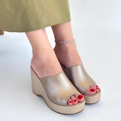 Pabucmarketi Bej Kadın Dolgu Topuk Terlik - 4