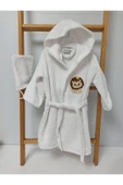 Ege Home Aslan nakışlı bebek bornoz - kese seti beyaz - 1