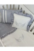 Ege Home Deluxe bebek nevresim takımı melek kanadı nakışlı 4 parça gri - 1