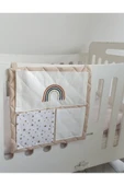 cepli bebek beşik organizer düzenleyici bej gökkuşağı nakışlı - 1