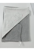 Ege Home fil nakışlı gri bebek banyo havlu- kese seti thumbnail 3