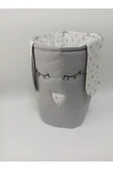 Gri Beyaz Üzeri Gri Yıldız Bebek Çocuk Oyuncak Kirli Çamaşır Sepeti - 1