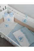 Ege Home Deluxe 4 parça ayıcık nakışlı fırfırlı bebek nevresim takımı mavi - 1
