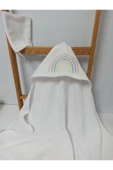 Ege Home gökkuşağı nakışlı bebek havlu kese seti beyaz - 1