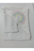 Ege Home gökkuşağı nakışlı bebek havlu kese seti beyaz - 3
