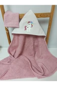 unicorn nakışlı bebek banyo havlu kese seti pembe thumbnail 1