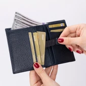 Purahide Deri Cüzdan, 7 Adet Kart Bölmesi, Dokulu Lacivert thumbnail 5