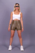 Deri spor şort yüksel bel - 2