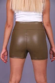 Deri spor şort yüksel bel - 4