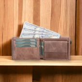 Deri Cüzdan, 6 Kart ve Bozuk Para Bölmeli, Karamel Kahve Deri thumbnail 2