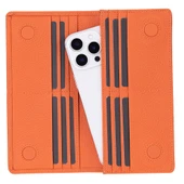 Aura Hakiki Deri, El Yapımı, Telefon Bölmeli, Kadın Cüzdanı, Portakal Renk thumbnail 1