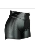 Deri Kısa Şort Arkası Büzgülü Siyah Renk - 5