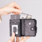 Rodos Hakiki Deri, El Yapımı, Pop-Up Kartlık Cüzdan, Parlak Siyah thumbnail 2