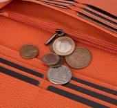 Aura Hakiki Deri, El Yapımı, Telefon Bölmeli, Kadın Cüzdanı, Portakal Renk thumbnail 5