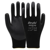 PFN110 10 Beden Siyah Polyester Örgü Üzeri ½ Köpük Nitril Kaplı Eldiven 12li Paket En388 (3131X) - 1