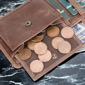 Deri Cüzdan, 6 Kart ve Bozuk Para Bölmeli, Karamel Kahve Deri thumbnail 4