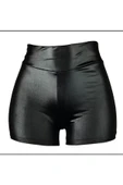 Deri Kısa Şort Arkası Büzgülü Siyah Renk - 4
