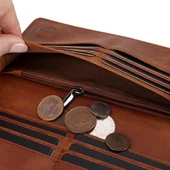 Aura Hakiki Deri, El Yapımı, Telefon Bölmeli, Kadın Cüzdanı, Açık Kahve thumbnail 4