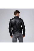 Motorcu tarzı Hakiki deri biker mont siyah renk thumbnail 2