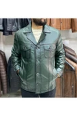 Yeşil Karartmalı Hakiki Deri Ceket Dar Kesim - 1